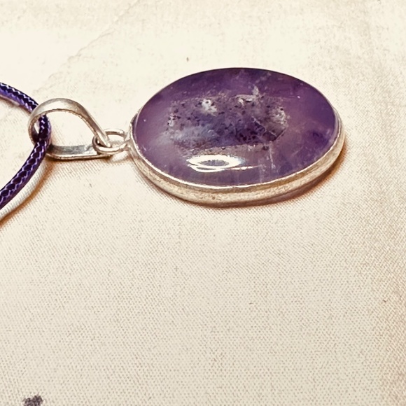 925 Sterling Silver Plated & Amethyst Stone/Crystal Round Disk Pendant EUC - Picture 13 of 13